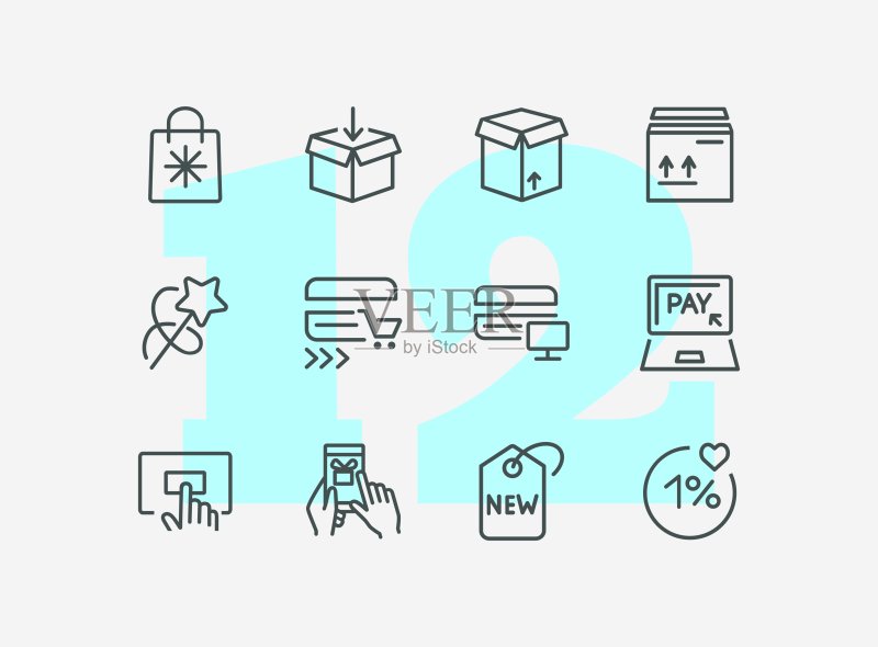 在线支付线性图标集图标素材