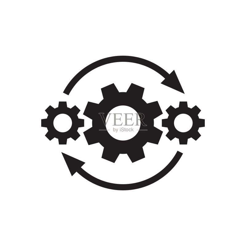 带箭头的齿轮:SEO创意黑色图标矢量设计,交流互动符号图标素材