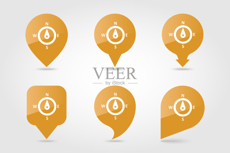 指南针风玫瑰图钉地图图标,天气图标素材