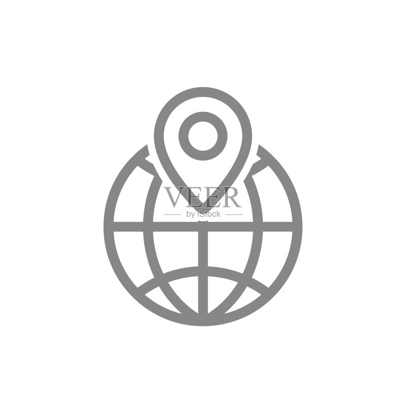 带有地球轮廓的位置标记图标:旅行和地图导航标志图标素材