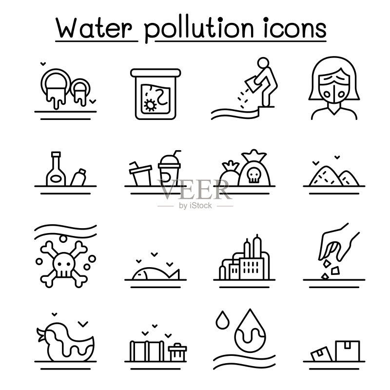 细线风格的水污染图标图标素材