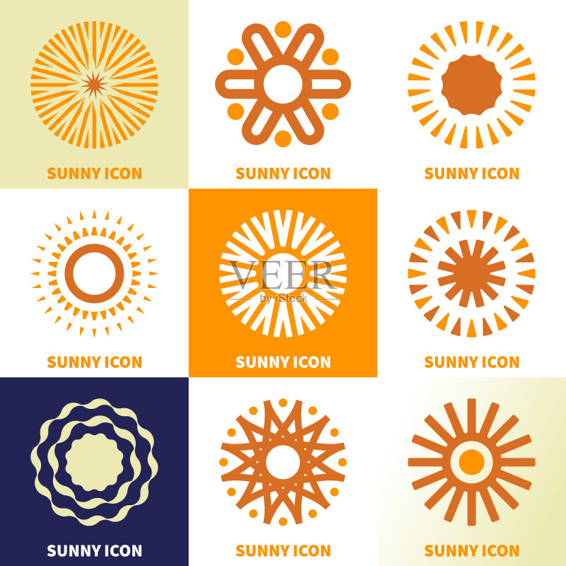 线性风格的抽象太阳标志图标集图标素材