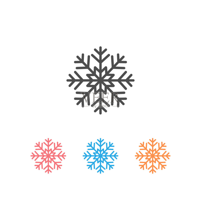雪花图标矢量素材,扁平风格,白色背景图标素材