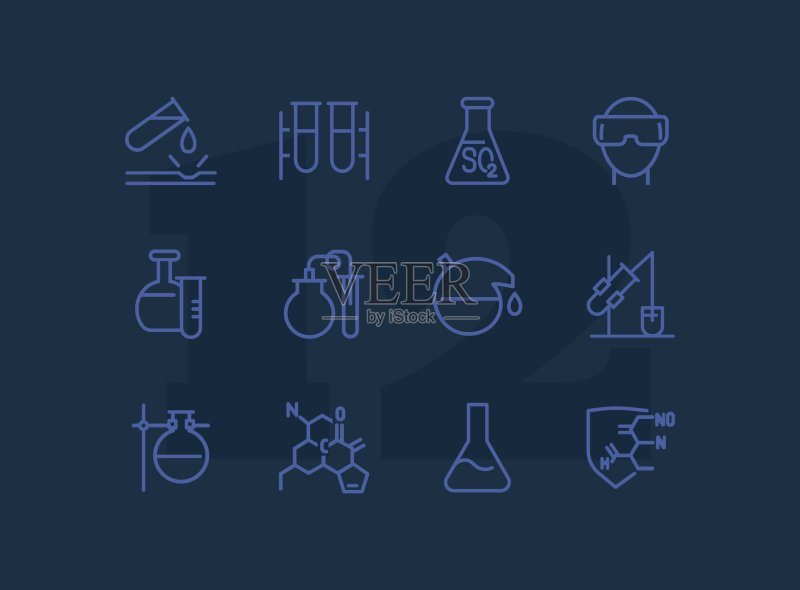 化学研究线性图标集图标素材