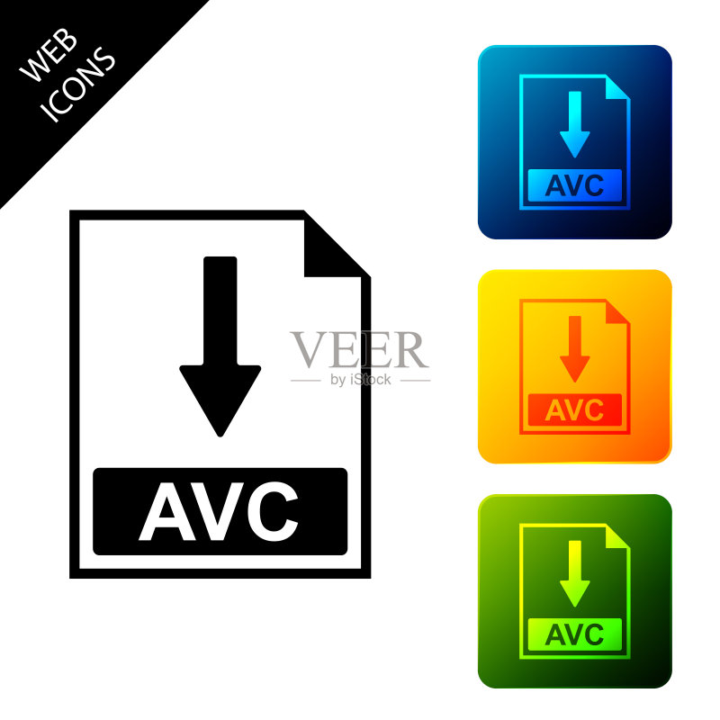 AVC文件图标。下载AVC按钮图标,彩色方形按钮图标集,矢量插图图标素材