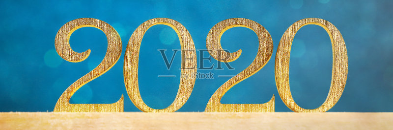 2020年新年快乐。用金字书写的“2020年新年快乐”。横幅。正版图片素材