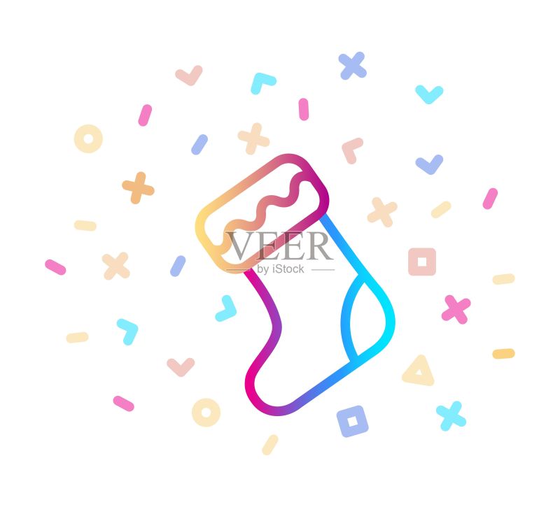圣诞装饰圣诞袜线性矢量图标图标素材