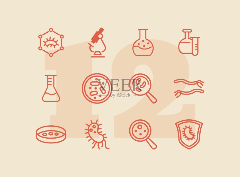 生物实验室线性图标集图标素材