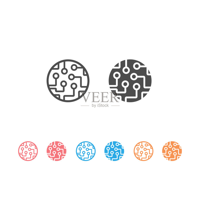 白色背景上的电路板图标集矢量图图标素材