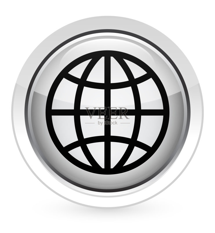 世界图标水晶白色圆形按钮图标素材