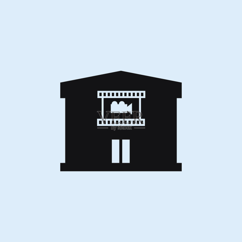 电影院建筑扁平图标,建筑物元素设计,用于网页、logo、移动应用、UI和UX图标素材