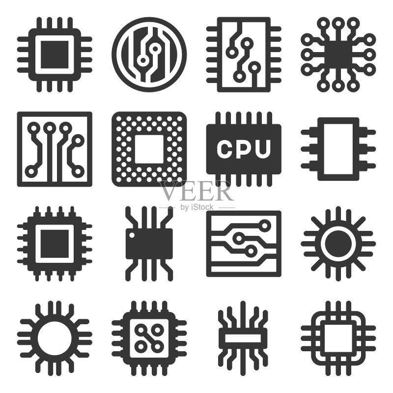 电子计算机芯片CPU图标集矢量图图标素材