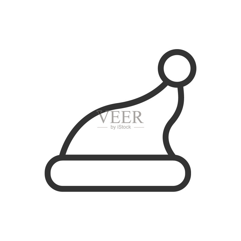 白色背景上的圣诞帽轮廓矢量图标。用于网页、移动设备和用户界面设计的圣诞帽扁平图标。冬季假日概念图标素材