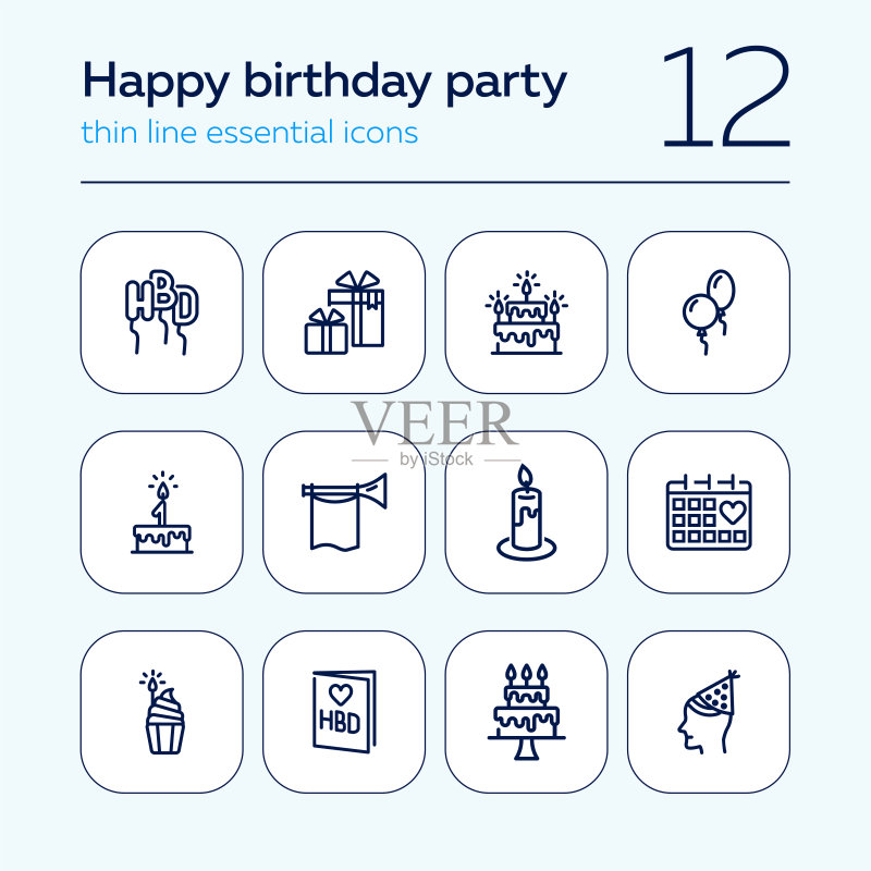 生日派对线性图标集图标素材