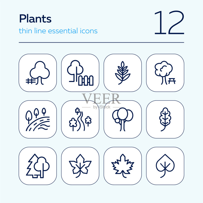 植物线条图标集图标素材