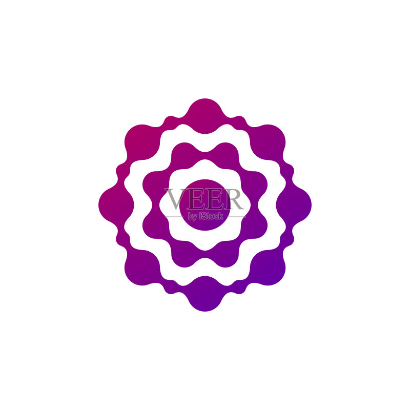 抽象分子圆形标志:互连点化学logo,病毒太阳或花朵图标,矢量素材图标素材