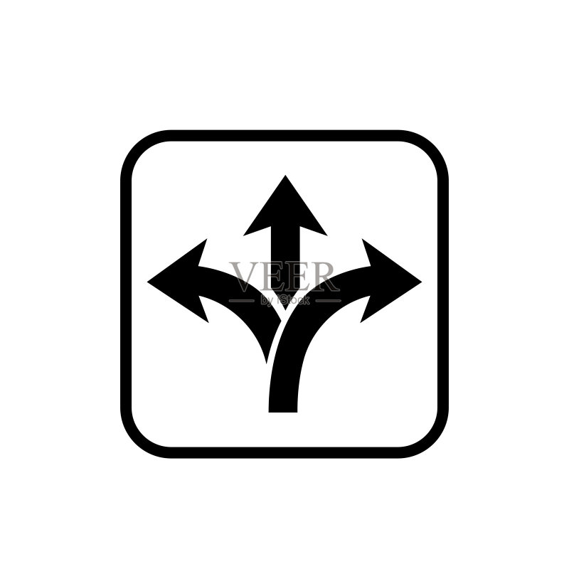 扁平风格的三向箭头矢量图,道路方向图标图标素材