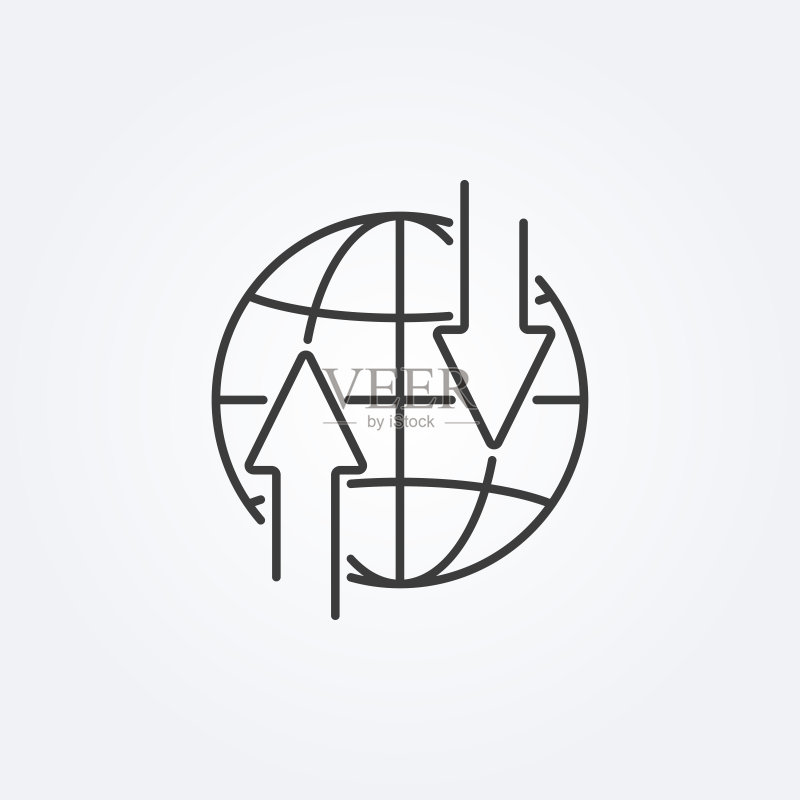 带箭头的地球线性图标,转移或交换概念矢量图图标素材