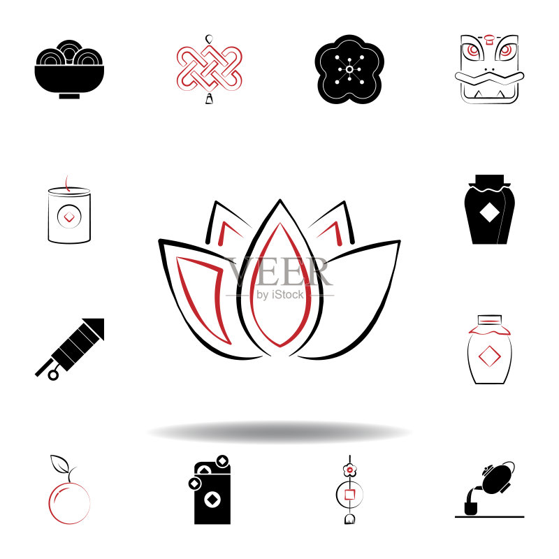 白色背景上的中国莲花新年图标图标素材