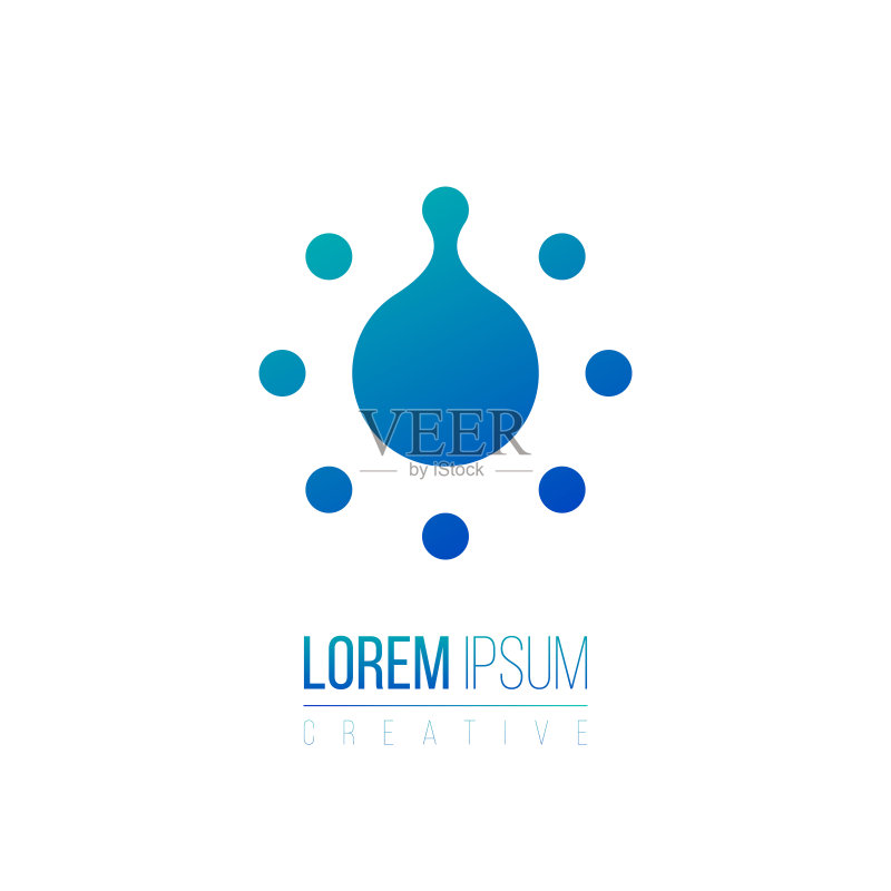 分子纳米技术实验室圆形Logo模板。独特的Logo设计概念。创意创新商业图标。库存矢量插图,与白色背景隔离。图标素材