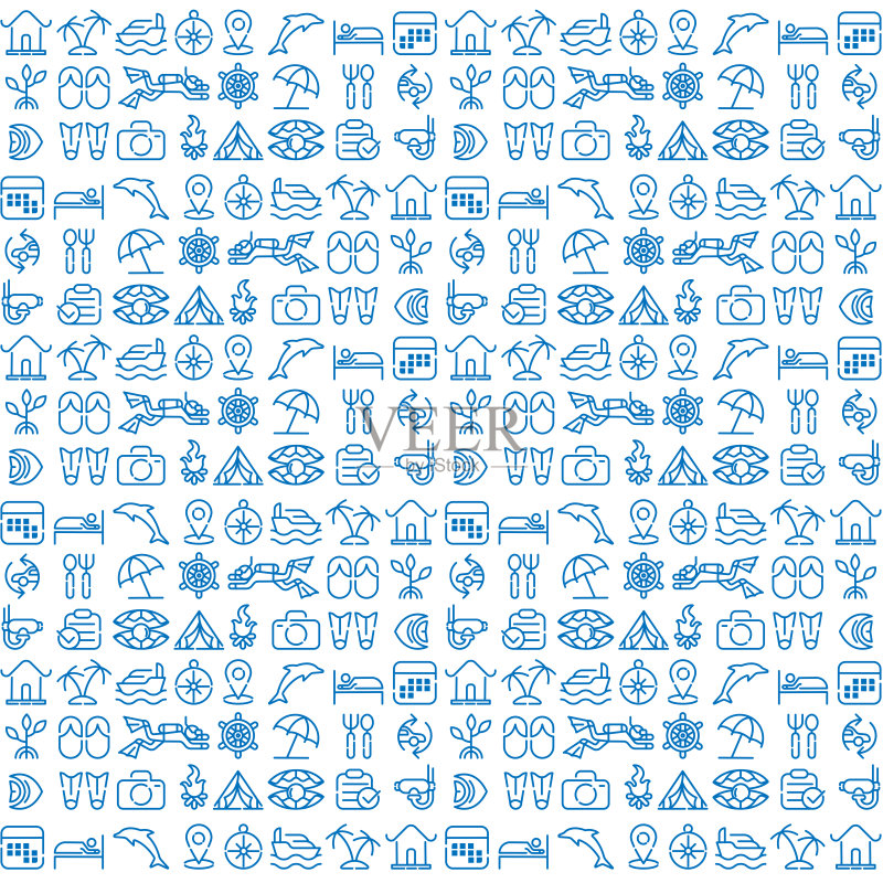 海滩海洋图案图标Logo插画,夏季旅游图标集图标素材