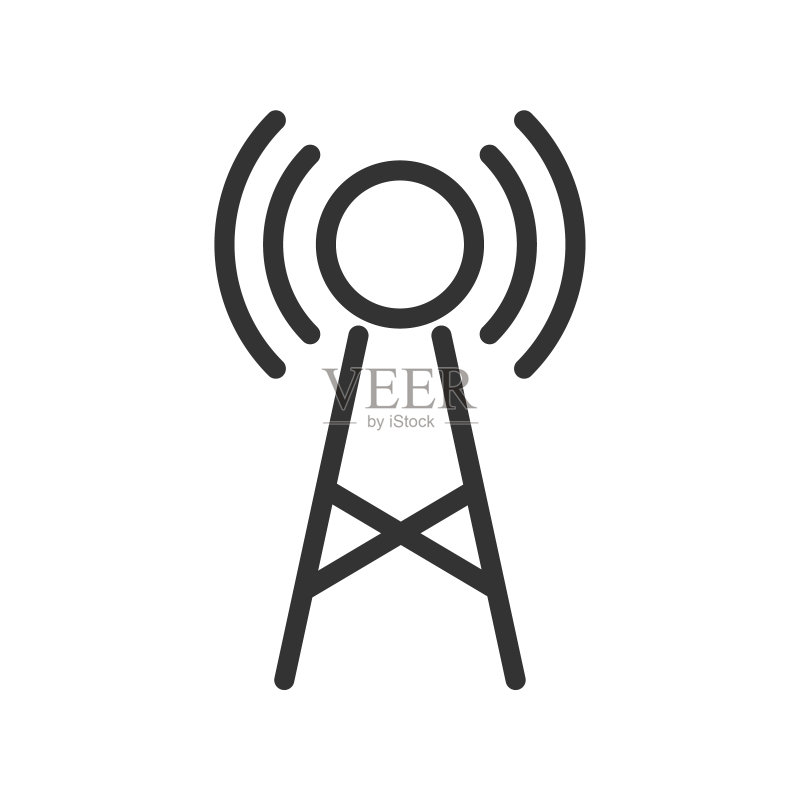 无线电塔轮廓UI网页图标。用于网页、移动设备和用户界面设计的无线电塔矢量图标,与白色背景隔离图标素材
