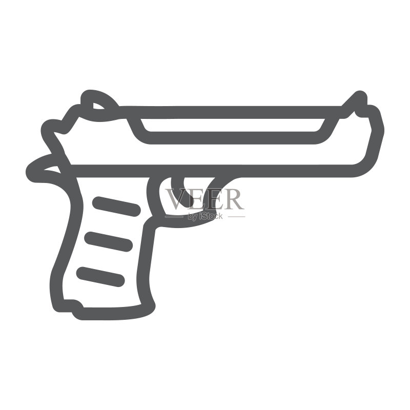 沙漠之鹰手枪线条图标,军队和武器,手枪标志,矢量图形,白色背景上的线性图案图标素材