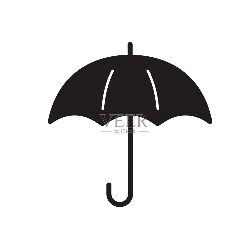 白色背景上的黑色打开的雨伞扁平风格图标图标素材