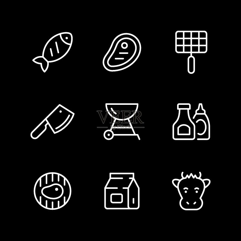 烧烤线性图标合集图标素材