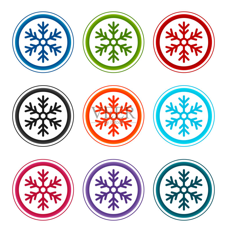 雪花图标扁平圆形按钮套装插画设计图标素材