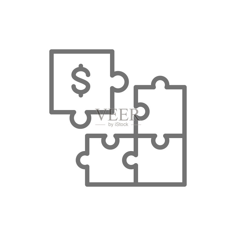拼图货币投资线条图标,白色背景图标素材