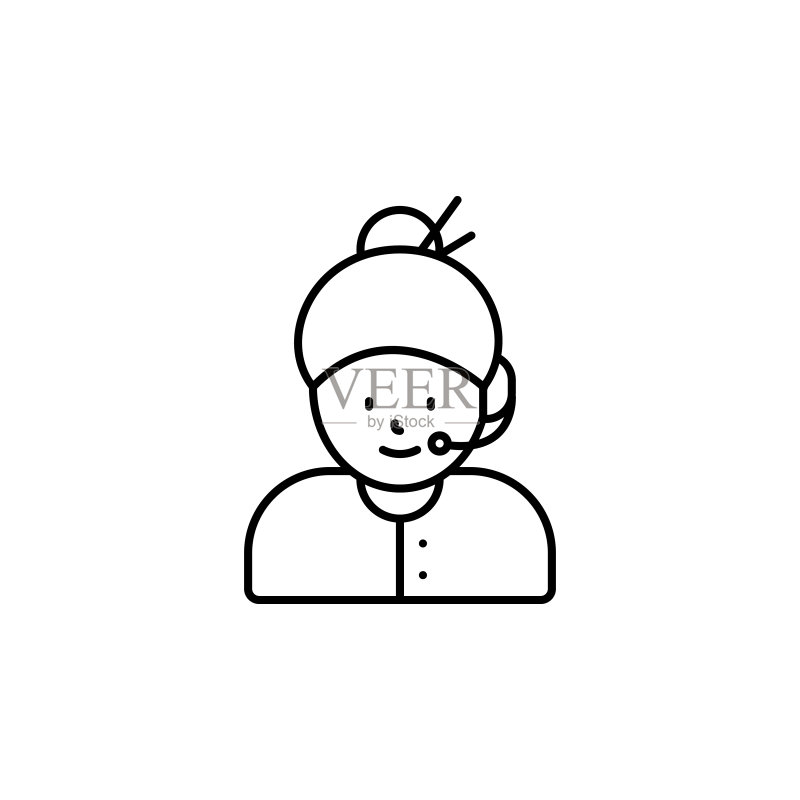 白色背景上的呼叫中心女孩线条图标图标素材