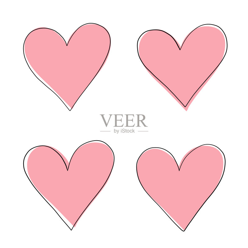 红心在孤立的白色背景上。手绘一套爱的标志。抽象的心形设计。艺术创作。彩色插图。海报或传单的元素。向量正版插画素材