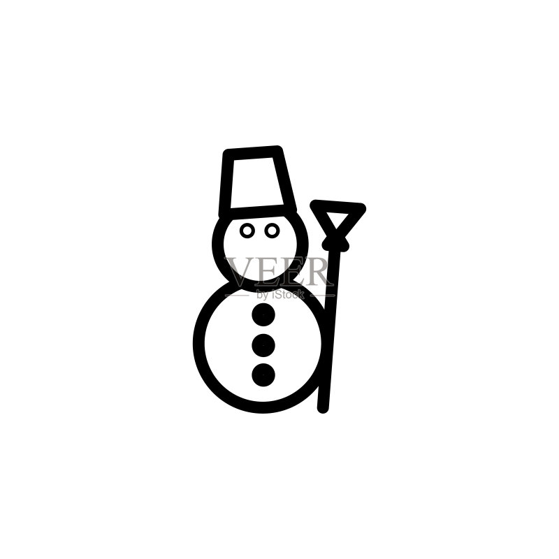戴帽子和围巾的快乐冬季雪人线条艺术矢量图标,适用于应用和网站图标素材