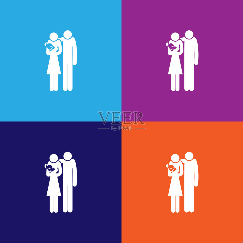 带婴儿的夫妇图标。旅行概念和Web应用程序的细线条情侣图标,适用于Web和移动设备。白色背景上的优质图标图标素材