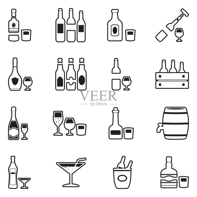 酒水图标描边填充矢量插画图标素材