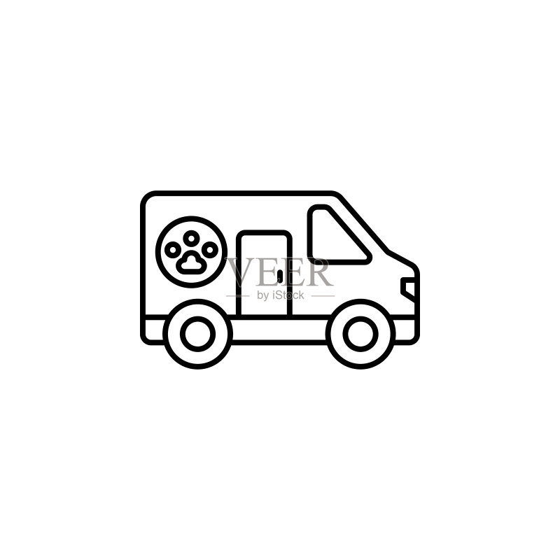 宠物急救车图标:用于用户界面和用户体验的宠物店细线轮廓矢量图标,适用于网站或移动应用图标素材