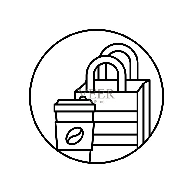 纸袋、纸杯、咖啡图标。用于UI和UX、网站或移动应用程序的外卖图标的简单线条轮廓矢量图标素材