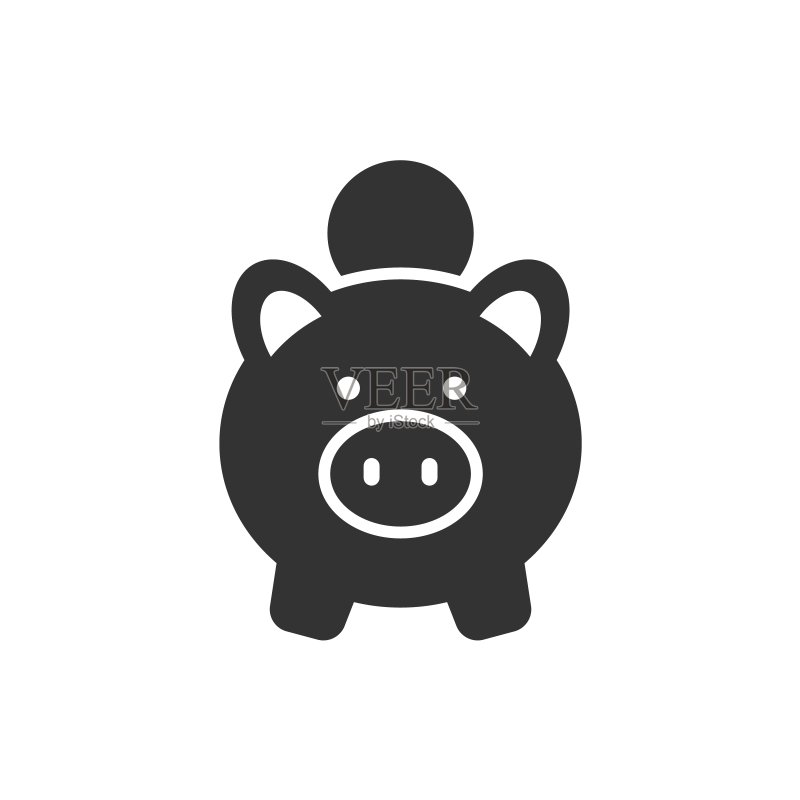 在白色背景上放入黑色图标的存钱罐图标素材