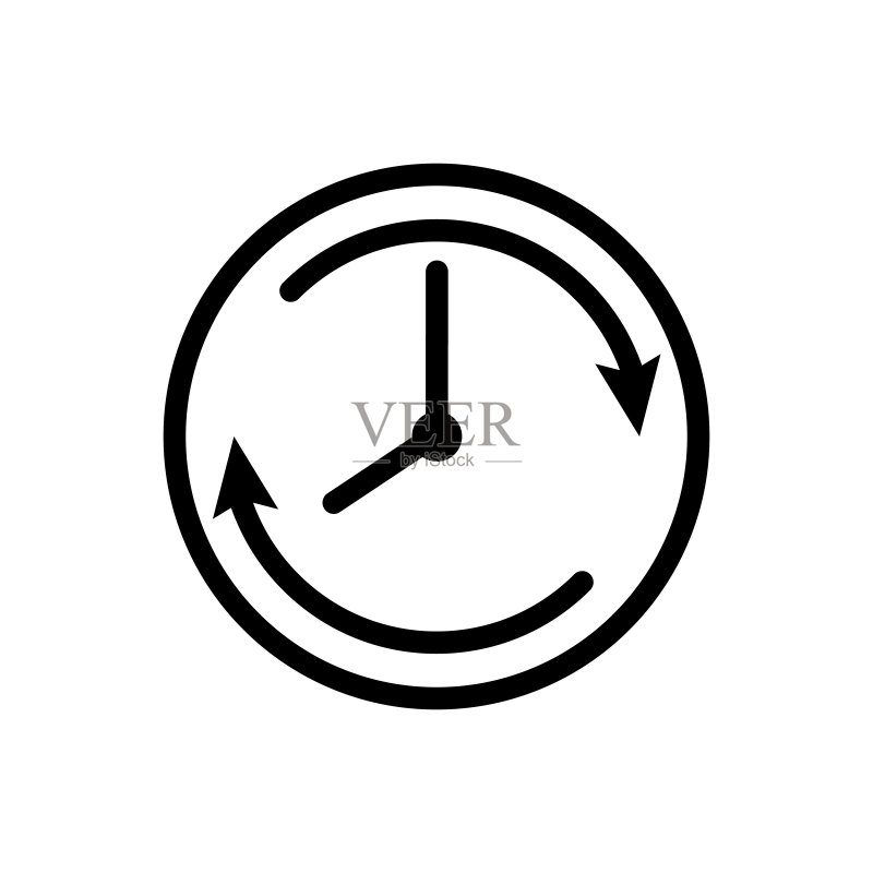 白色背景上顺时针矢量图标时钟,用于平面设计、logo、网站、社交媒体、移动应用、UI插图图标素材