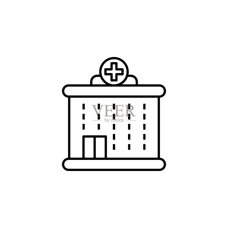 白色背景上的建筑物、医院线条图标图标素材