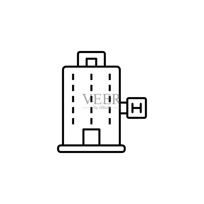 白色背景上的医院建筑线条图标图标素材
