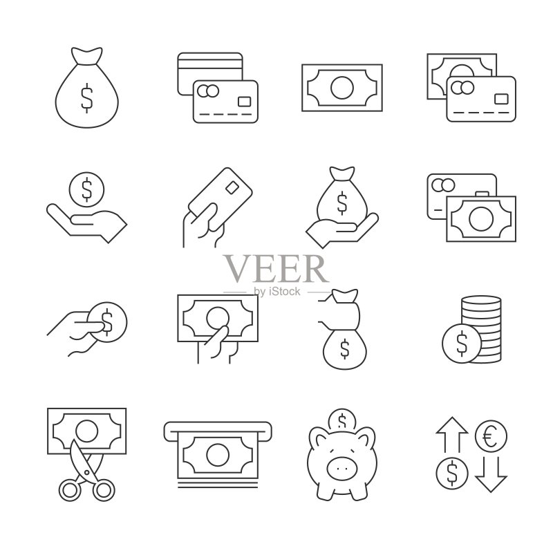 白色背景上的金融货币线性图标素材图标素材