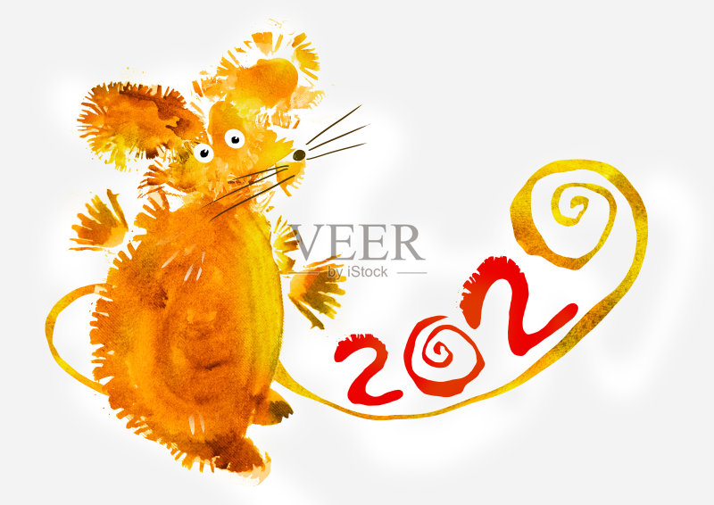 2020年鼠标符号,贺年卡插图,日历。正版插画素材