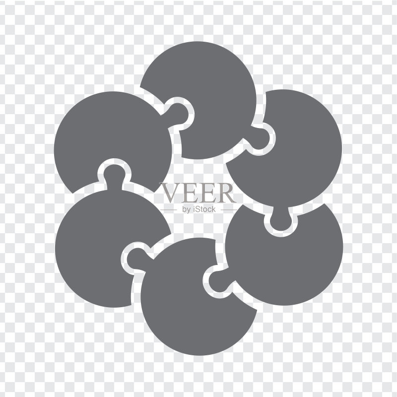 灰色简约拼图图标,适用于网站、logo、App、UI的透明背景六元素拼图,扁平风格,EPS10图标素材