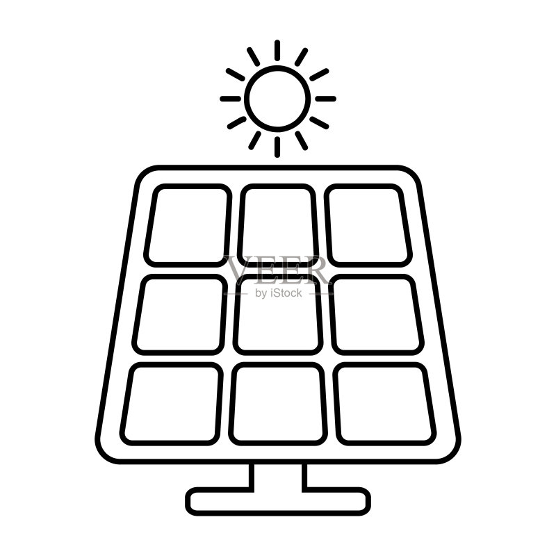 带有太阳能电池板的太阳线条图标图标素材