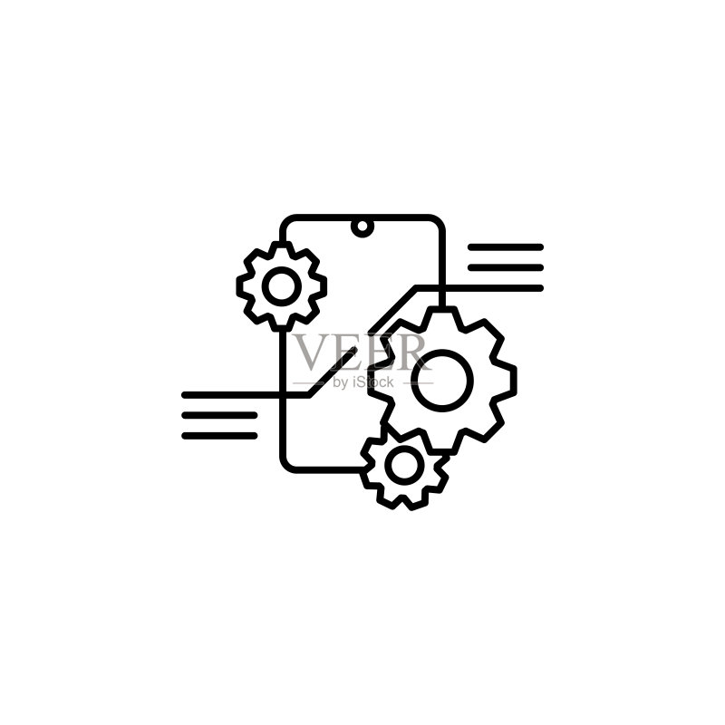 智能手机齿轮图标。用于UI和UX、网站或移动应用的人工智能图标的简单线条轮廓矢量图标素材
