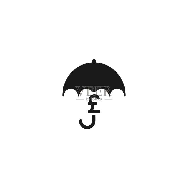 黑色雨伞与英镑符号矢量扁平图标图标素材