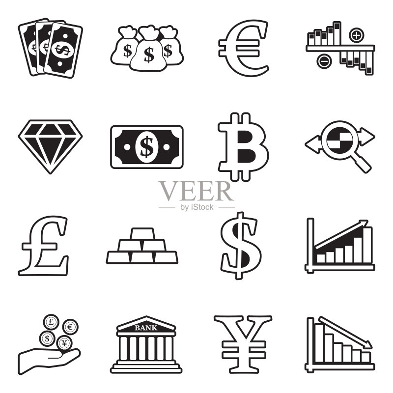 货币图标。第2组。线条填充设计。矢量插图图标素材