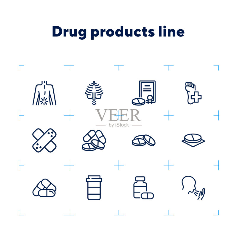 药品系列线性图标集图标素材